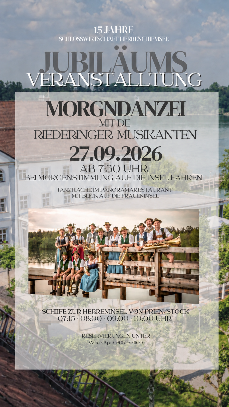 Veranstaltungsplakat: Morgendanzei mit de Riederinger Musikanten am 27. September 2026